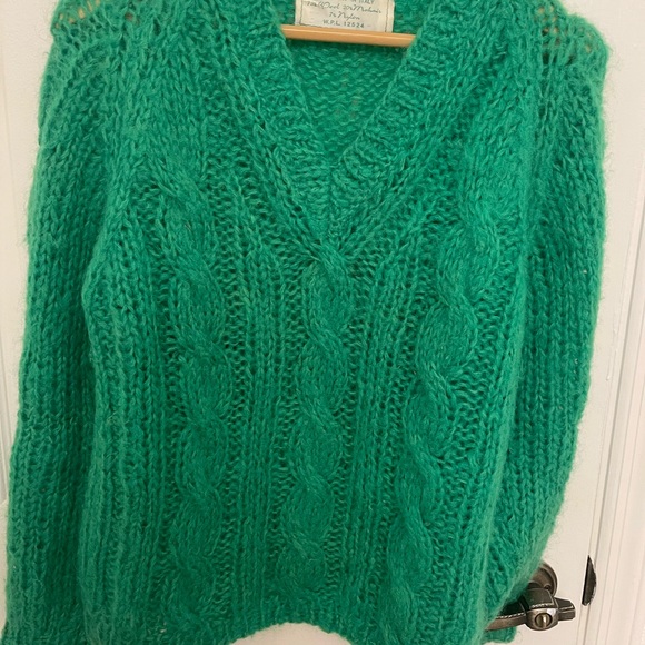 Vintage Unisex 1950’s/1960’s Italian Green Hand Knit Wool/Mohair/Nylon Sweater - Picture 4 of 6